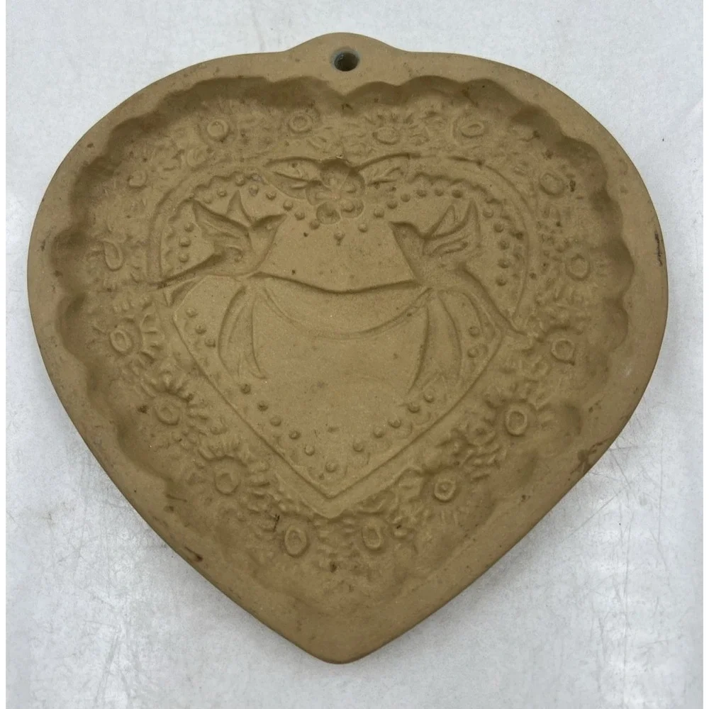 Brown Bag Cookie Art 1985 Heart Birds Stoneware Cookie Mold Wall Hanging Tan